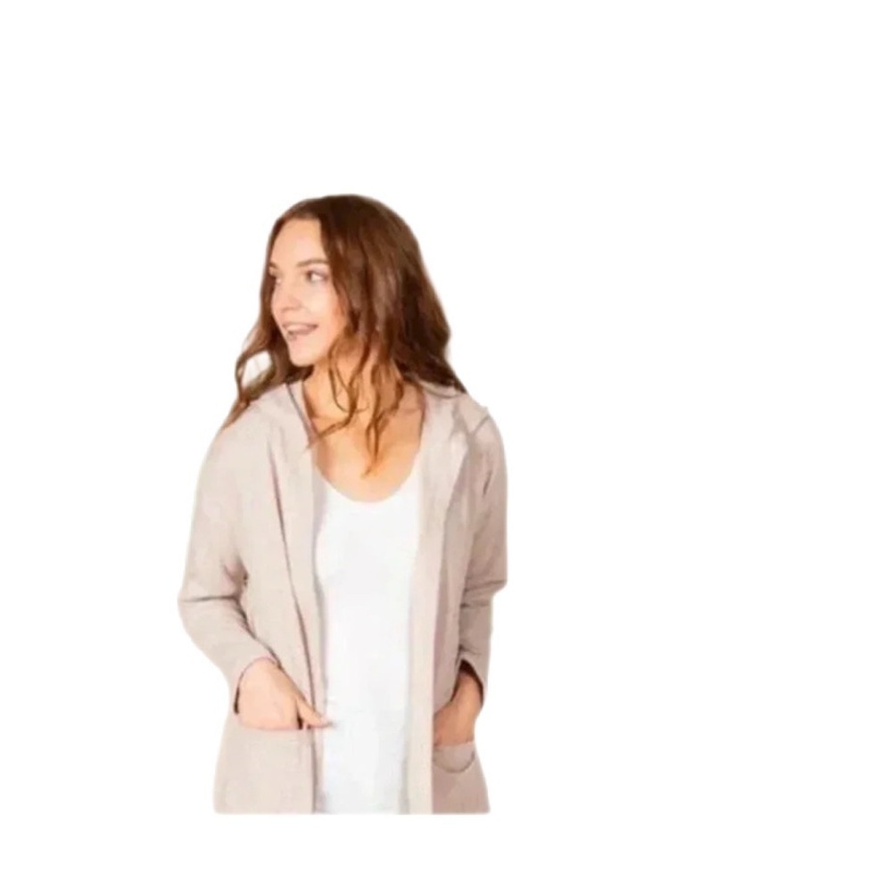 Agnes & Dora Lightweight Hooded Cardigan Two Front Pockets Almond Tan